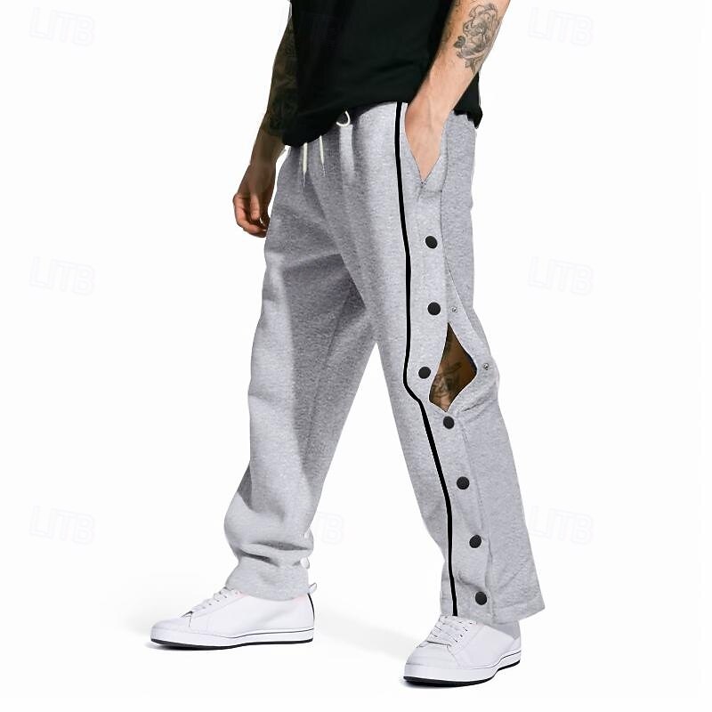 Men's Sweatpants Tear Away Pants Trousers Open Bottom Sweatpants Drawstring Elastic Waist Side Button Plain Moisture Wicking Breathable Full Length Sports Outdoor Casual Daily Fashion Streetwear