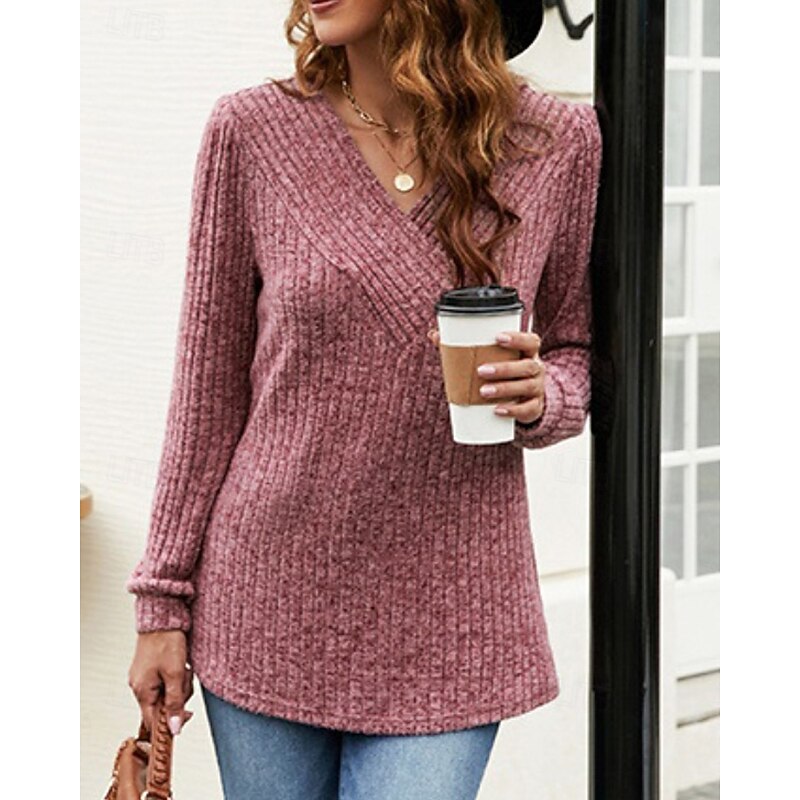 Women's Pullover Sweatshirt Sweatshirts Plain Streetwear Casual Long Sleeve V Neck Regular Tops Street Going out Black Blue Fuchsia Beige Fall Winter2