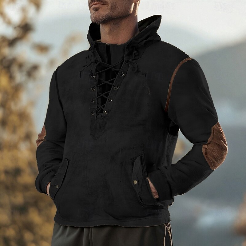 Men's Hoodie Black Army Green Navy Blue Khaki Hooded Color Block Lace up Pocket Sports & Outdoor Daily Holiday Polyester Streetwear Basic Casual Spring Fall Clothing Apparel Hoodies Sweatshirts3