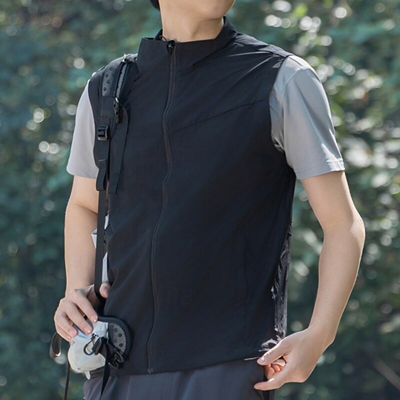 Men's Hiking Vest Waterproof Vest Sleeveless Vest Outdoor Waterproof Zipper Nylon Black White Grey Hunting Fishing Climbing