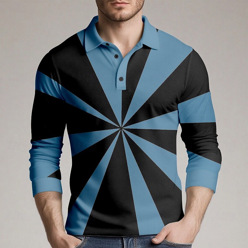 Men's Geometic Polo Long Sleeve Polo Shirts Collared Shirts Casual Outdoor Athleisure 3D Print Spring Fall Winter Blue Brown Army Green3