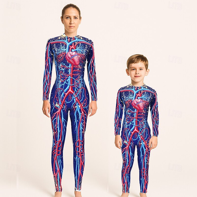 Family Jumpsuit Skull Halloween pattern Street Print Black Red Navy Blue Long Sleeve Matching Outfits