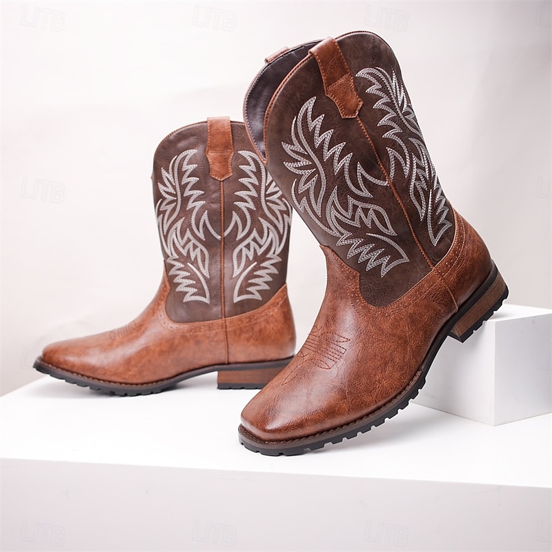 Men's Western Cowboy Boots - Classic Embroidered Mid-Calf Rodeo Style Footwear for Casual Ranch Wear and Country Outfits3