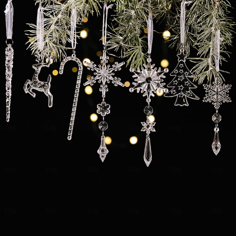 18pcs Christmas Tree Decoration Crystal Ornaments - Hanging Acrylic Christmas Snowflake Icicle Drop Crystal Ornaments for Xmas Tree Winter New Year Party Supplies2