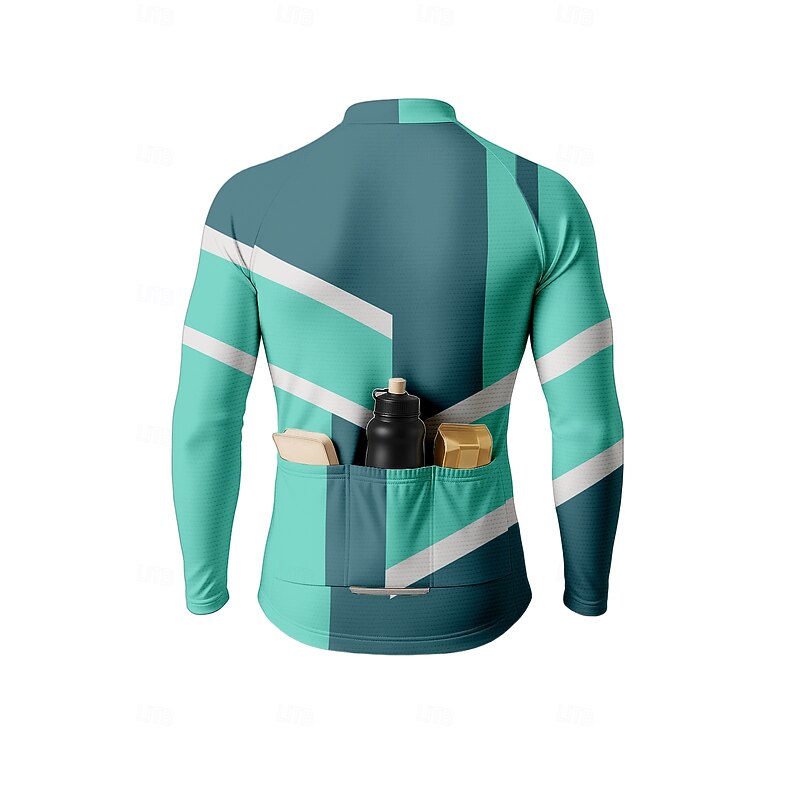 Men's Tops Cycling Jersey Graphic Geometric Long Sleeve Bike Jersey Top with 3 Rear Pockets Sun Sun Protection Sunscreen Quick Dry Sports Green Clothing Apparel2