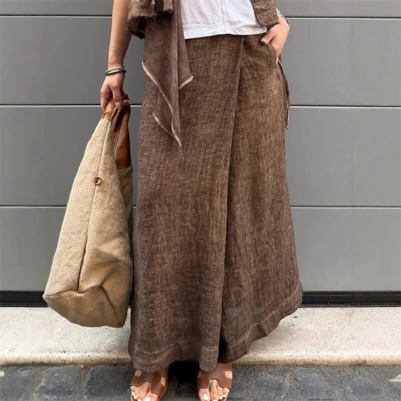 Women's Wide Leg Linen Pants Pants Trousers Fashion Streetwear Full Length High Waist Plain Pocket Breathability Comfortable Street Daily Wear Going out Camel Black White Gray Spring Fall Regular Fit
