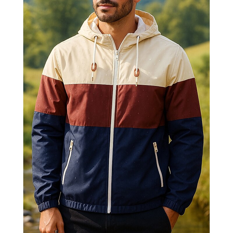 Men's Windbreaker Softshell Jacket Hiking Jacket Outdoor Waterproof Windproof Hiking Outfits Hiking Clothes Spring Autumn / Fall Top Camping / Hiking / Caving Running Patchwork Army Green Red Burgundy