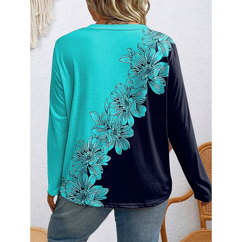 Women's Plus Size Tops T Shirt Floral Geometry Print Long Sleeve Crew Neck Casual Daily Polyester Fall Winter Yellow Red2