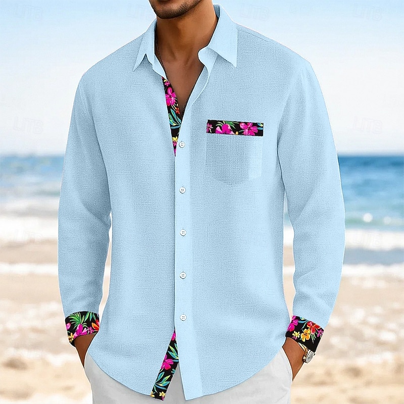 Men's Shirt Linen Shirt Summer Shirt Beach Shirt Solid Color Vacation Casual Black White Pink Blue Long Sleeve Lapel Summer Spring Clothing Apparel4