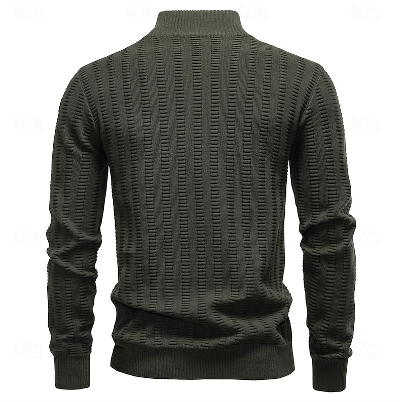 Men's Pullover Cable Knit Regular Tops Half Zip Standing Collar Cool Pullover School Vacation Clothing Apparel Spring Fall Black Dark Navy S M L2