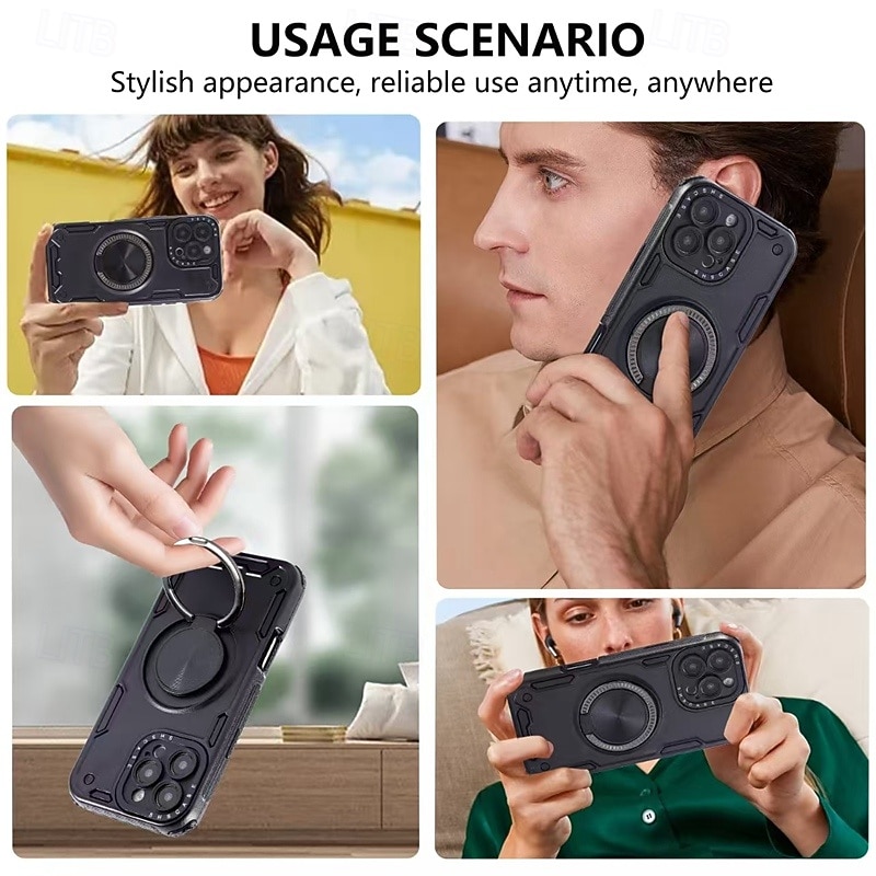 Phone Case For iPhone 17 Pro Max 17 Air 16 Pro Max Plus 15 Pro Max 14 Pro Max 13 Pro Max Back Cover Support Wireless Charging Kickstand Shockproof Armor TPU PC2