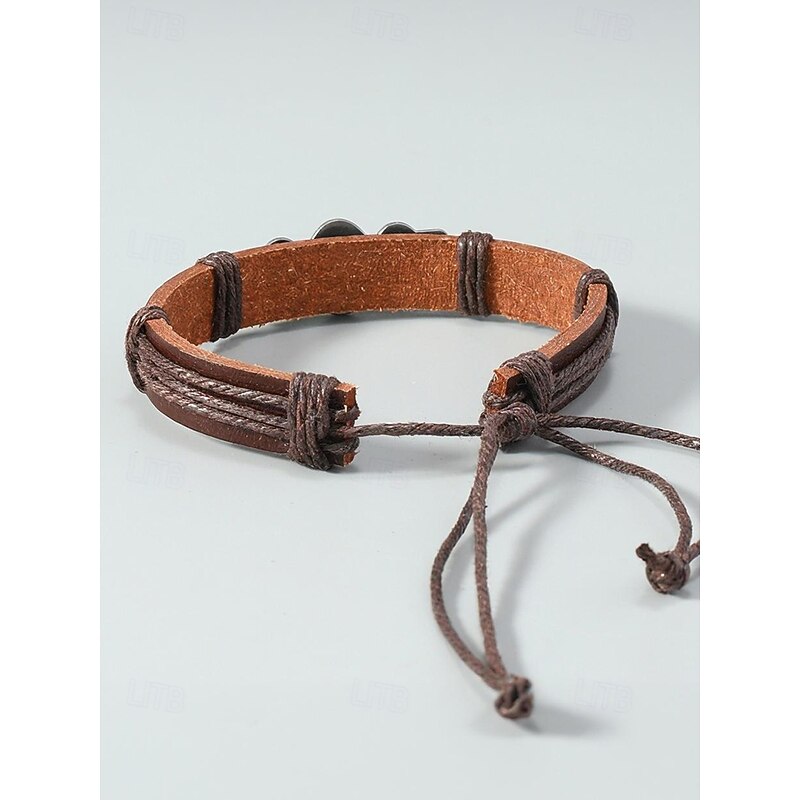 Men's Skull Faux Leather Bracelet – Adjustable Cord with 3 Skull Charms, Available in Black and Brown – Perfect for Halloween and Casual Wear4