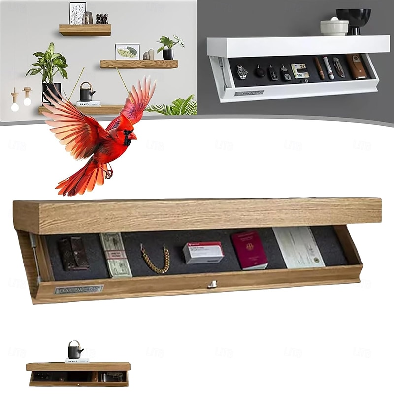 Designer Shelves with Compartments, Hidden Floating Shelves, Upgraded Concealed Compartment Storage Solutions, Wall Panel for Living Room Office, Wooden Shelf Decoration2