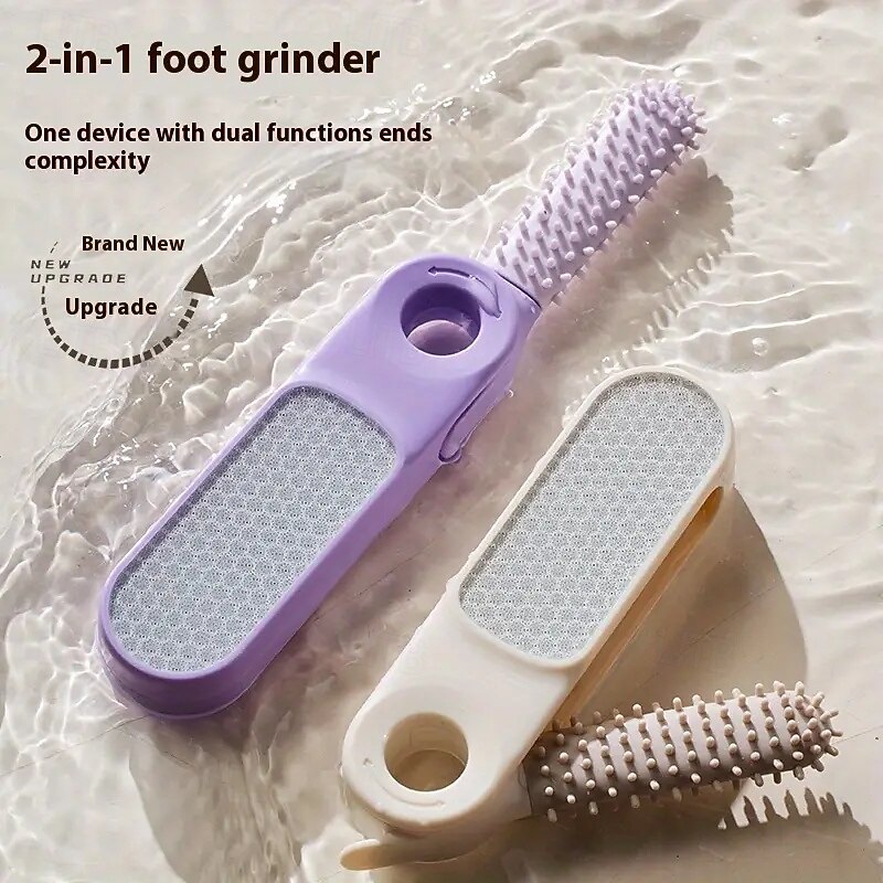 2-in-1 Nano Glass-like Foot & Remover Exfoliating Foot File & Massaging Brush with Ergonomic Grip Durable Plastic Manual Dead Light Beige Shaver for Smooth Feet, Hands, Elbows, Knees2