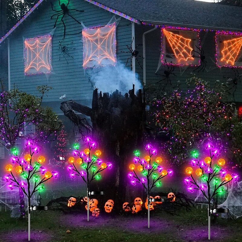 1/2PCS Solar Halloween Pumpkin Bat Ghost Spider Light Solar Outdoor Lawn Light Garden Pathway Light Grave Halloween Decoration Light2