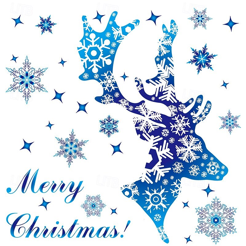 Christmas Window Clings Xmas Wall Sticker Snowflake and Reindeer Design Blue Holiday Decals Static Cling for Glass Window Store Display Festive Christmas Decoration Home Party Accessory4