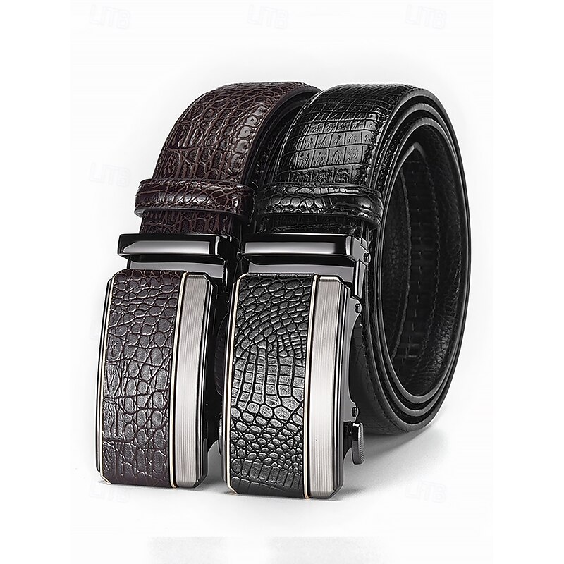 Men's Crocodile Pattern Faux Leather Belt – Adjustable Automatic Buckle Dress Belt for Business, Casual and Daily Wear
