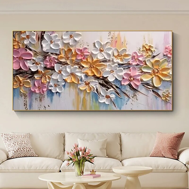 Mintura Handmade 3D Textured Flower Landscape Oil Paintings On Canvas Wall Art Decoration Modern Abstract Picture For Home Decor Rolled Frameless Unstretched Painting