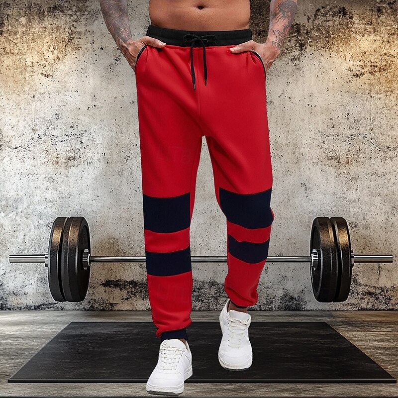 Men's Sweatpants Joggers Trousers Casual Pants Drawstring Pocket Elastic Waist Color Block Moisture Wicking Breathable Full Length Outdoor Daily Streetwear Fashion Classic Style Red Gray Micro-elastic2