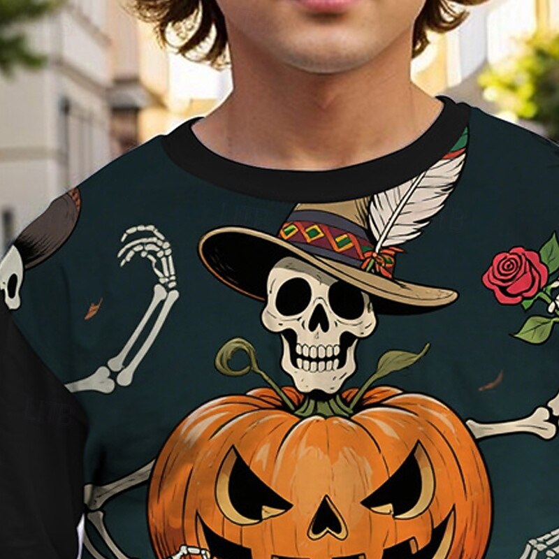 Halloween Boys' 3D Skull Pumpkin T shirt Tee Long Sleeve Spring Fall Fashion Basic Kids 4-12 Years Crew Neck Outdoor Casual Daily Regular Fit3