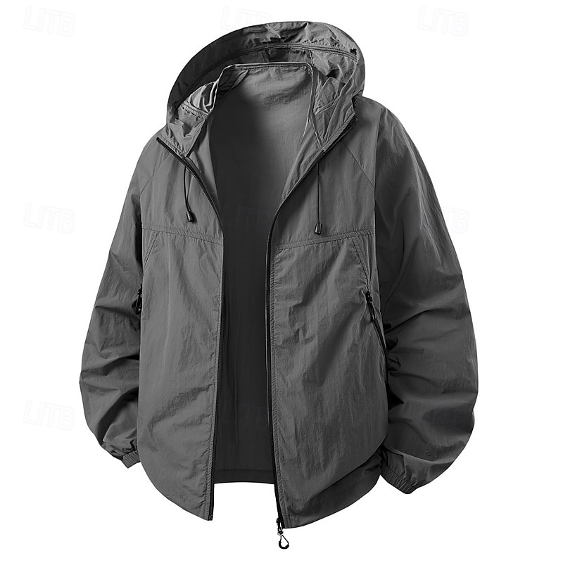 Men's Lightweight Jacket Rain Jacket Outdoor Casual UV Sun Protection Quick Dry Pocket Hooded Summer Spring Fall Solid Color Active Vintage Turndown Regular White Light Green Purple Dark Grey Light