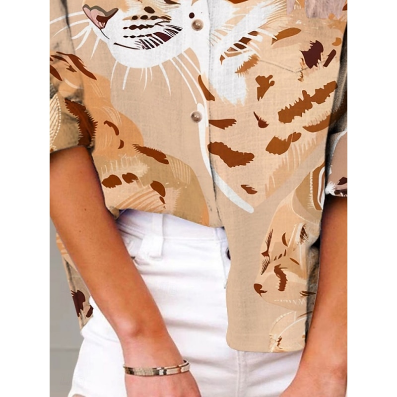 Women's Shirt Leopard Active Daily Stylish Long Sleeve Shirt Collar Regular Tops Daily Holiday Buttons Print Khaki Summer Spring Fall2