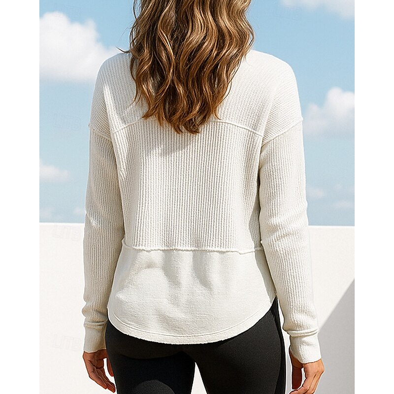 Women's Pullover Sweatshirt Casual Tops Long Sleeve Top Athleisure Fall V Neck Solid Colored Breathable Workout Outdoor Training Sportswear Activewear Black White Red2