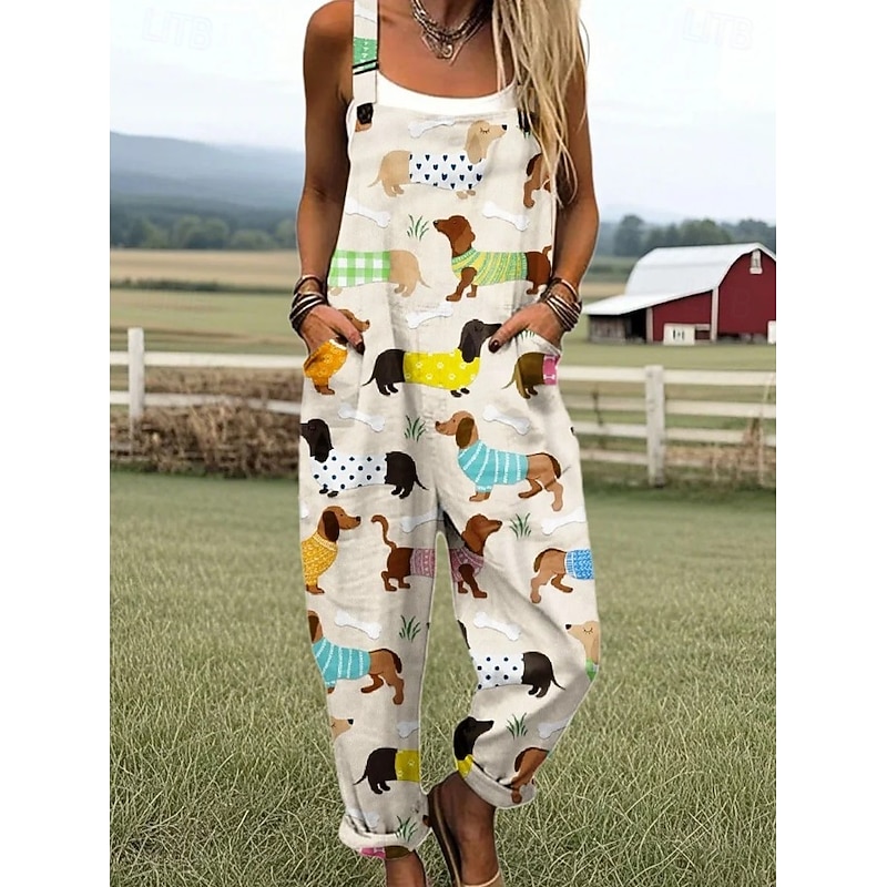 Women's Romper Active Graphic Sleeveless Buttons Vacation Street Loose Fit White Pink Light Brown Summer