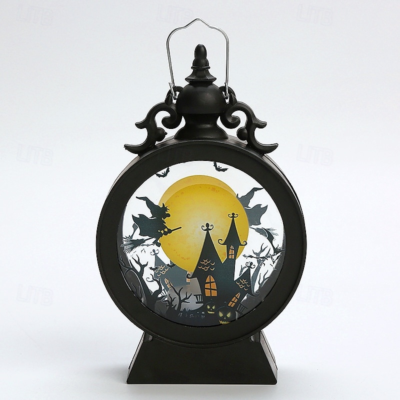1 Pc Halloween Retro Round Handheld Horse Lantern Wind Lantern Castle Pumpkin Witch Electronic Candle Pendant Light Indoor/Outdoor Desktop Festive Atmosphere Decorative Light3