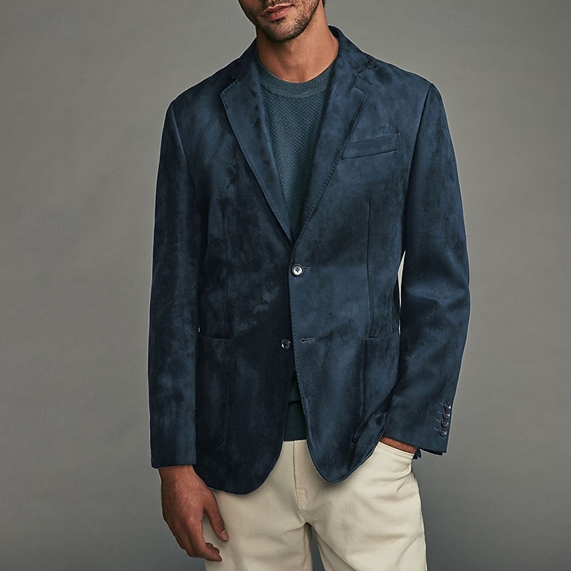 Men's Blazer Business Cocktail Party Wedding Party Fashion Casual Spring Fall Cotton Blend Plain Pocket Buttons Comfortable Single Breasted Blazer Blue Brown4
