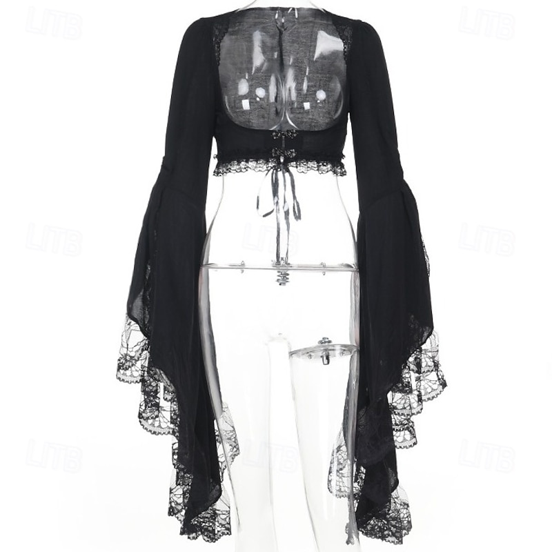 Gothic Crop Top Shrug Top Bell Sleeve Witch Morticia Addams Lace Fancy Dress Women's Fantasy Halloween Carnival Performance Party Adults Top