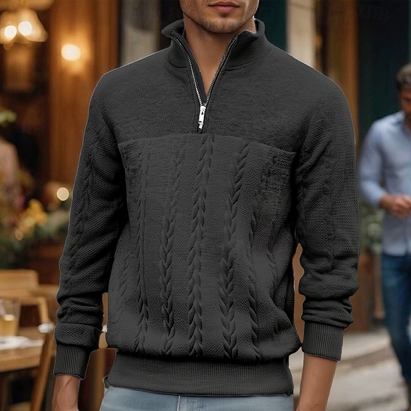 Men's Sweatshirt Quarter Zip Sweatshirt Black White Navy Blue Khaki Gray Half Zip Plain Jacquard Sports & Outdoor Daily Holiday Polyester Streetwear Basic Casual Fall Winter Clothing Apparel Hoodies4