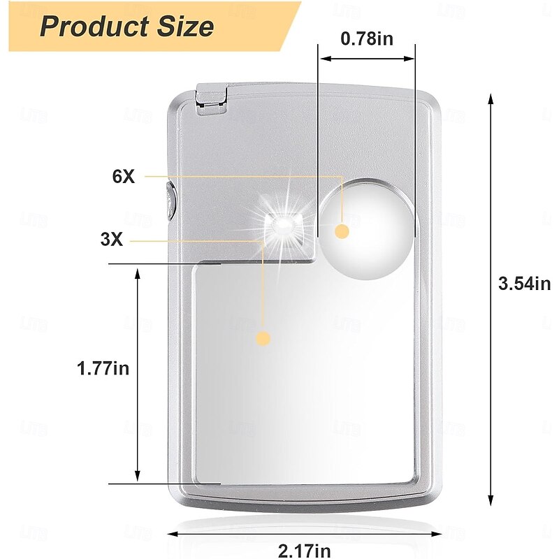 Pocket Magnifying Glass 3X & 6X LED Lighted Magnifier Slide Out Magnifying Glass Handheld Reading Magnifier Square Magnifiers Loupe for Jewelry Stamps Watches Crafts Textile3