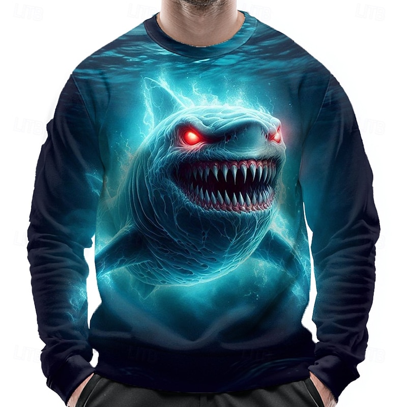 Halloween Men's Shark 3D Sweatshirt Punk Party Crew Neck Vacation Blue Green Crewneck 3D All Seasons Designer