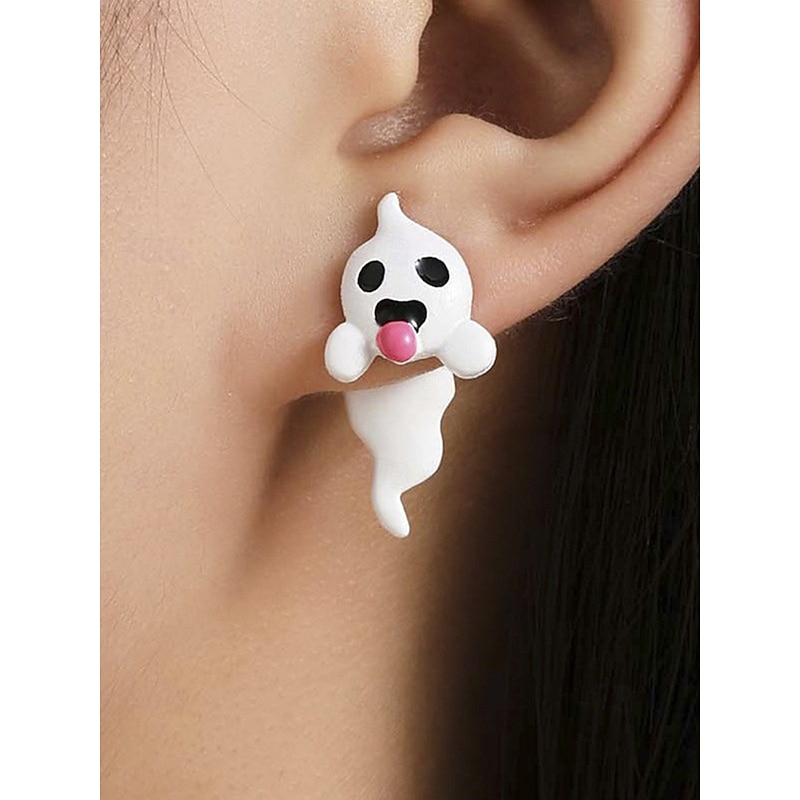 Women's Glow-in-the-Dark Ghost Earrings – Cute Resin Ghost Design with Pink Tongue, Perfect for Halloween Parties and Costume Accessories3