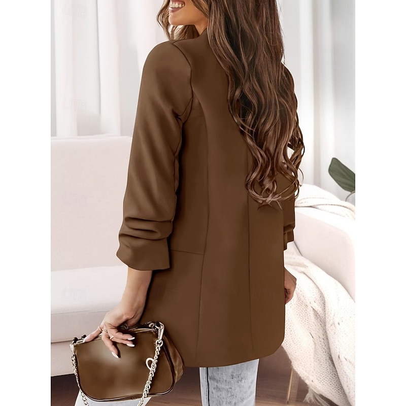 Women's Blazer Comfortable Breathable Pocket Casual Plain Office Street Casual Daily Wear Open Front Regular Turndown Regular Fit Long Sleeve Outerwear Pink Fuchsia Khaki Spring Fall4