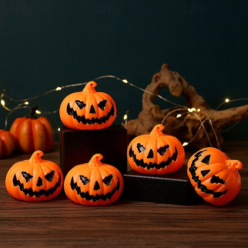 3 Pcs 6.3 * 5.2CM Terrifying Smile Pumpkin LED Electronic Ornament Light Indoor and Outdoor Restaurant Party Atmosphere Decoration Light AG10 * 3 Battery2