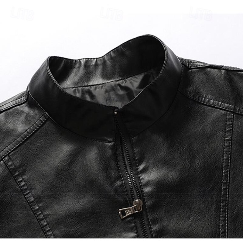 Men's Faux Leather Jacket Motorcycle Jacket Outdoor Casual Windbreaker Slim Fit Fall Winter Solid Color Punk Active Regular Black Burgundy Blue Jacket4