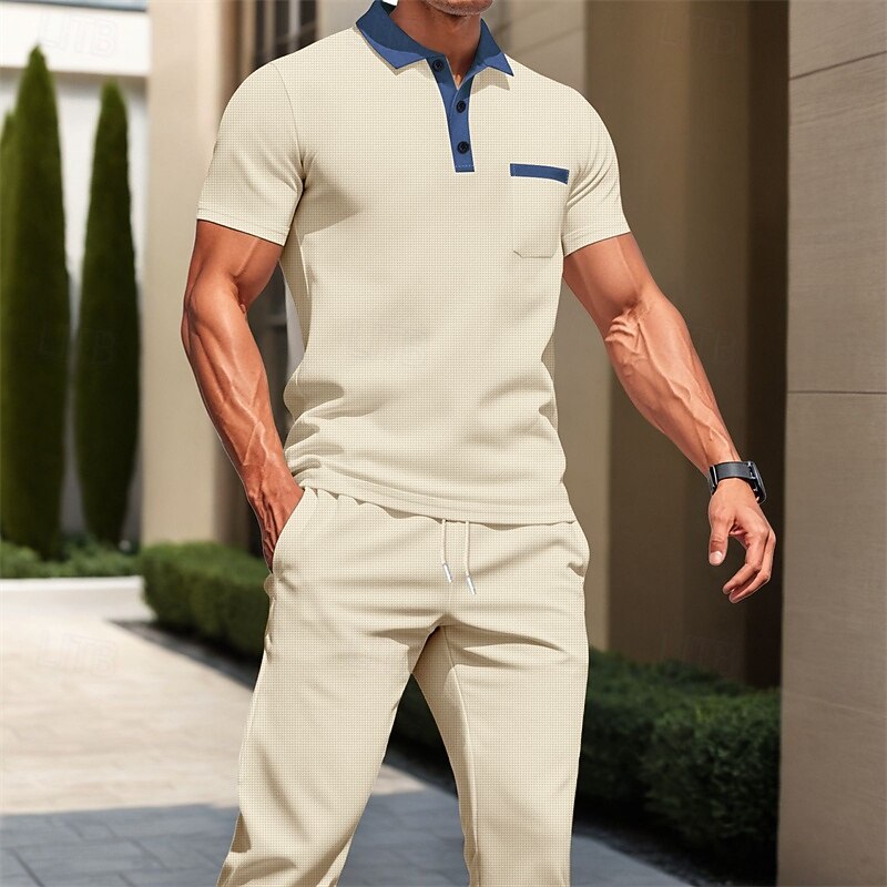 Men's Golf Shirt Golf Polos Shirts Work Casual Lapel Short Sleeve Basic Modern Color Block Patchwork Pocket Summer Spring Regular Fit Black Royal Blue Khaki Gray Golf Shirt