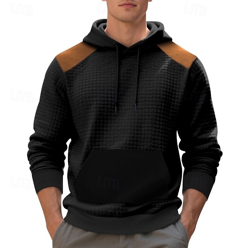 Men's Hoodie Waffle Hoodies Pullover Hoodie Sweatshirt Black Army Green Khaki Gray Hooded Plain Patchwork Color Block Sports & Outdoor Casual Daily Streetwear Cool Sportswear Spring &  Fall Clothing2