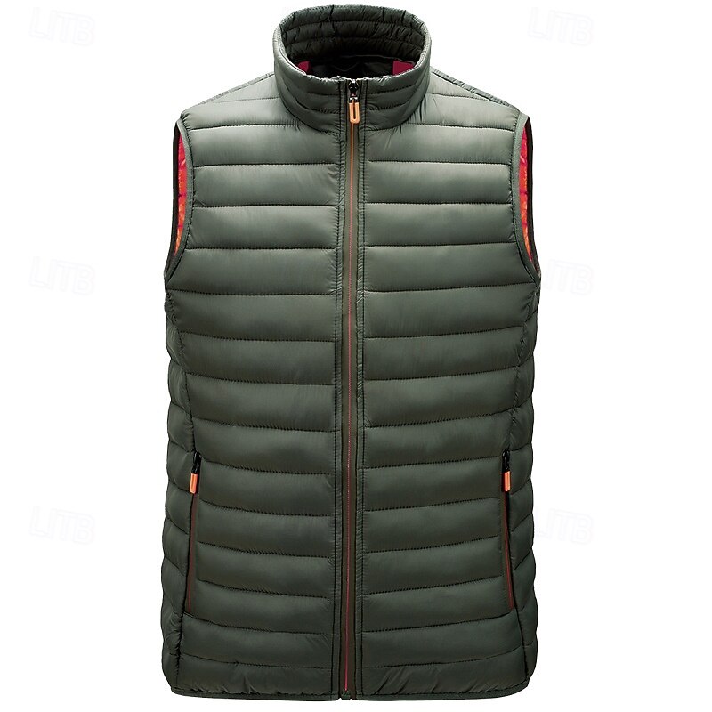 Men's Puffer Vest Vest Gilet Vacation Daily Date Fashion Casual Winter Pocket Polyester Warm Comfortable Solid Color Zipper Stand Collar Regular Fit Black Wine Army Green Dark Blue Vest4