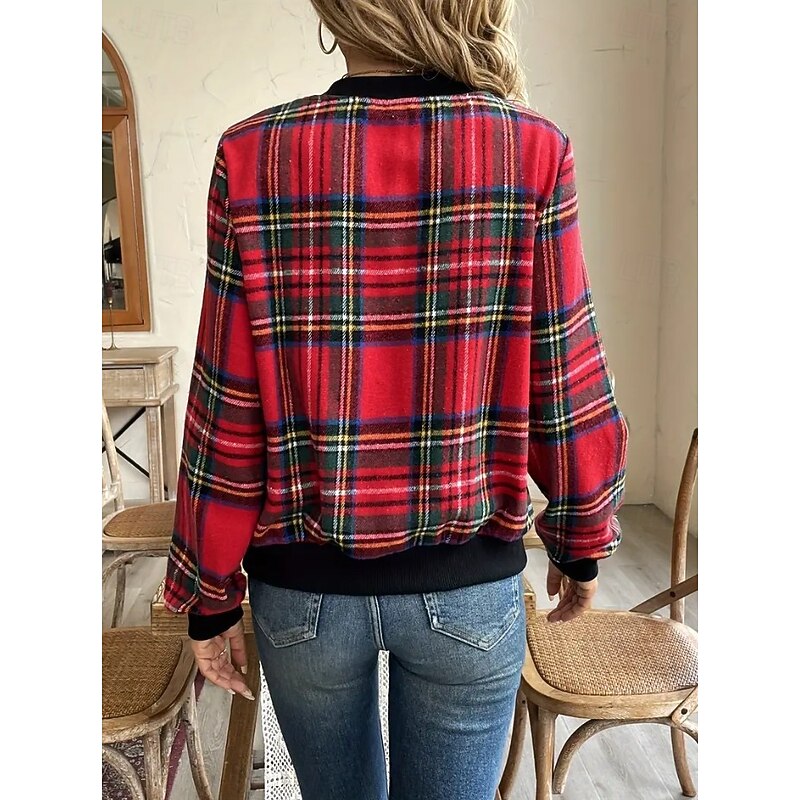 Women's Casual Jacket Warm Quick Dry Zipper Pocket Elegant Fashion Daily Simple Geometric Vacation Casual Daily Holiday Regular Baseball Collar Regular Fit Long Sleeve Outerwear Red Drak Red Fall2