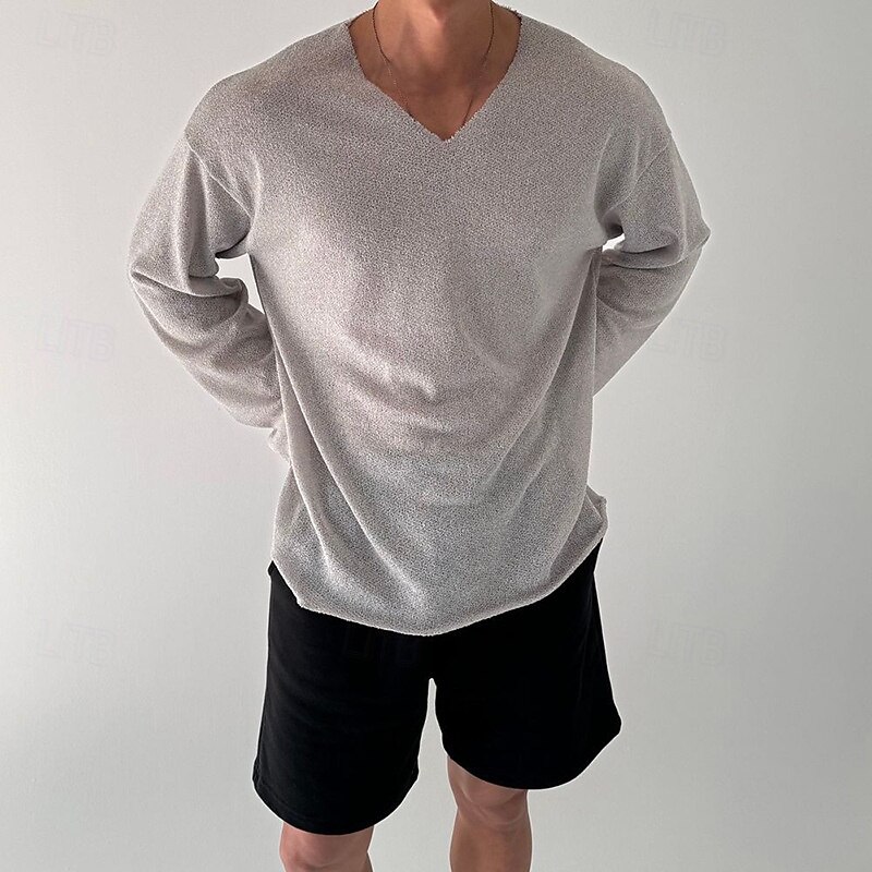 Men's T Shirt Tee Tee Top Long Sleeve Shirt Long Sleeve V Neck Spring Fall Plain Fashion Designer Basic Classic Vacation Street Going out Black Gray Top Tee for Men3