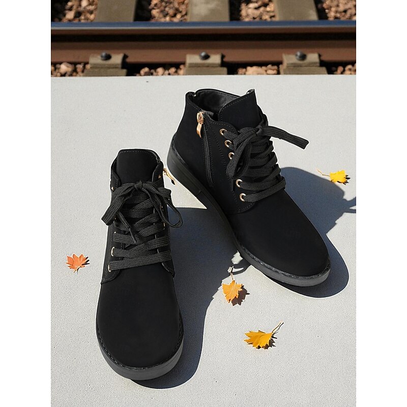 Women's Black Ankle Boots – Lace-Up Short Boots with Heart Buckle for Casual Outfits and Streetwear4