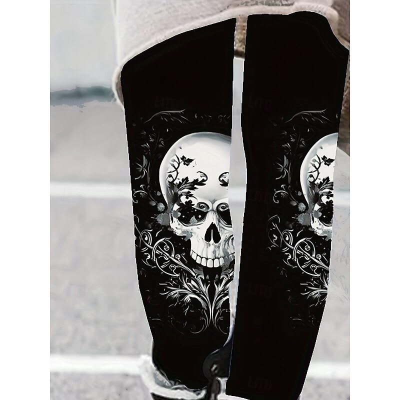 Women's Leggings Vacation Vintage Fashion Full Length High WaistPantsHalloween Graphic Skull Printing Soft Breathable High Elasticity Outdoor Street Causal Black Spring Fall Winter Slim Fit2