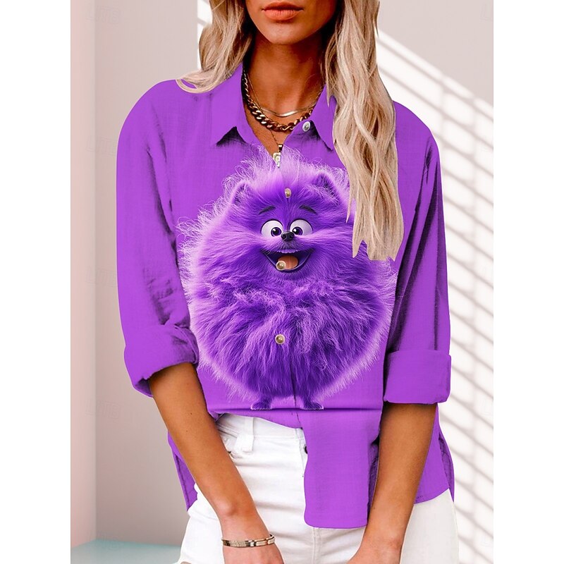 Women's Shirt Graphic Active Daily Stylish Long Sleeve Shirt Collar Regular Tops Daily Holiday Buttons Print Yellow Blue Purple Green Violet Summer Spring Fall3