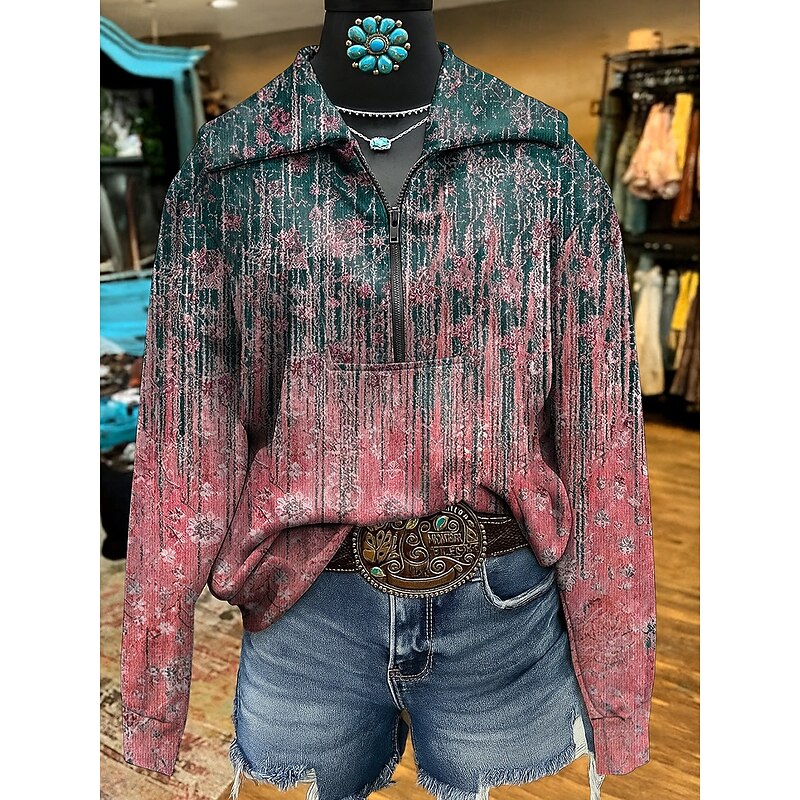 Women's Sweatshirts Graphic Geometric Casual Long Sleeve V Neck Regular Tops Street Dailywear Casual Red Blue Purple Khaki Fall4