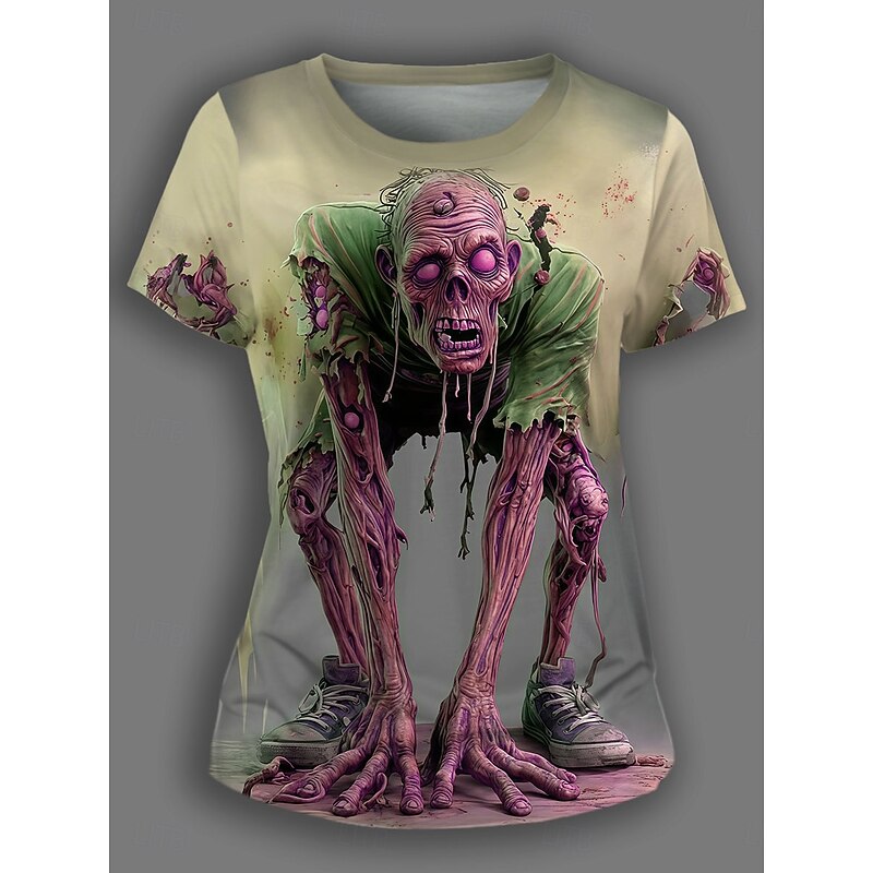 Halloween Women's T Shirt Skulls Graphic Casual Funny Short Sleeve Crew Neck Round Neck Regular Tops Daily Going out Weekend Print Yellow Blue Purple Green Summer4