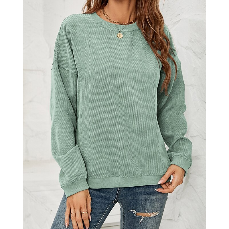 Women's Pullover Sweatshirt Sweatshirts Plain Streetwear Casual Long Sleeve Round Neck Regular Tops Street Holiday Pink Green Fall Winter4
