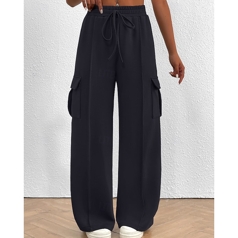 Women's Cargo Pants Slacks Streetwear Casual Full Length Natural Plain Pocket Elastic Drawstring Design Comfortable Street Holiday Daily Wear claret Dark-Gray Navy Apricot Fall Regular Fit3